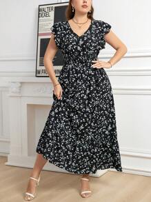 SHEIN Clasi Đầm thanh lịch tay lỡ họa tiết hoa cỡ lớn cho nữ - màu đen - Xem 6