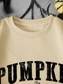 INAWLY Halloween Women's Pumpkin Print Crew Neck Sweatshirt,Long Sleeve Tops Fall Cloth For Women - Apricot - View 5