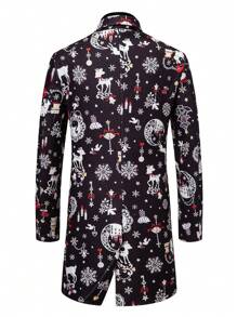 Manfinity Homme Manteau d'affaires mode à imprimé tout-sur-over pour hommes, col rabattu, à manches longues, tissu de Noël, vêtements d'automne pour hommes - Noir - Voir 2