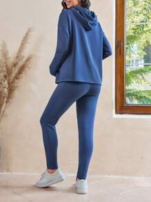 SHEIN 2pcs Maternity Drop Shoulder Hoodie And Pants Set, Fall/Winter