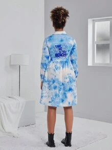 Rochie cămașă cu mânecă lungă, cu imprimeu digital, lejer, proaspătă pentru fete adolescente