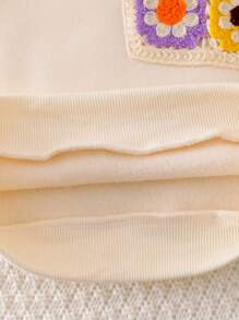 Bộ 2 món áo nỉ móc túi thủ công và quần ống loe cho bé gái, mùa thu/đông - Màu be - Xem 5