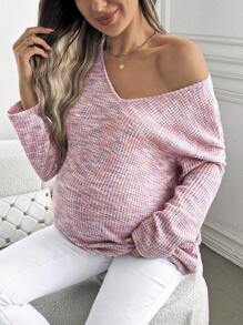 SHEIN Maternity Space Dye Drop Shoulder, Drop Shoulder Tee - Pink - View 1