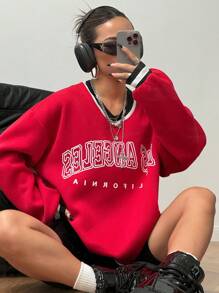 StreetHx V-hals Letter Print Casual Sweatshirt