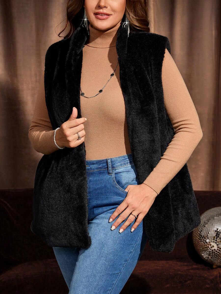 EMERY ROSE 大码女式蓬松无袖背心 - 杏色 - 查看 1