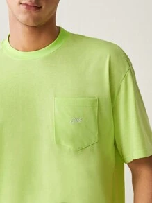 Manfinity VCAY Men's Casual Daily Knitted Loose Fit Embroidered Short Sleeve T-Shirt - Green - View 3