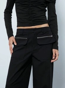 Maija 女士拉链口袋都市时尚休闲连体裤 - 黑色 - 查看 2