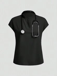 TaskEZ Conjunto de uniforme de pantalón y top de manga corta de unicolor - Negro - Ver 9