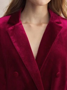 BizChic 西裝領絲絨西裝外套和褲子 - 紅色 - 查看 4