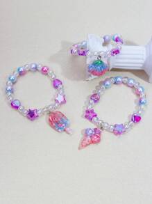 3pcs Girls Star & Ice Cream Charm Beaded Bracelet - Multicolor - View 6
