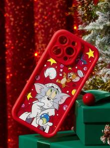 TOM & JERRY X SHEIN Christmas Cartoon Print Phone Case,Compatible With IPhone - Red - View 4