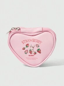 ROMWE Kawaii Monedero rosado con forma de corazón y conejo de dibujos animados, regalo de San Valentín 432419 - Multicolor - Ver 1