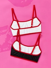 Betty Boop x SHEIN 少女 2 件套 可爱卡通印花内衣吊带背心 - 黑與白 - 查看 2