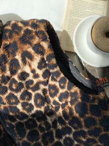 Comfortcana 秋冬休闲豹纹立领羊毛无袖夹克 - 彩色 - 查看 3