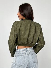 SHEIN EZwear Chaqueta de manga larga de unicolor, vintage y minimalista para mujeres