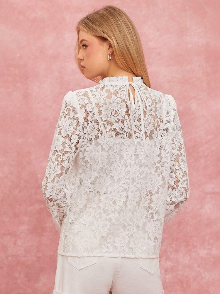 Women's Solid Sheer Stand Collar Long Sleeve Shirt + Camisole Set