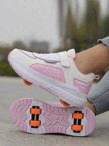 升级版青少年女孩春秋季 Heelys 四轮旱冰鞋，可调节钩环，方便穿脱，带可拆卸轮子，两用运动鞋，适合日常轮滑 - 彩色 - 查看 1