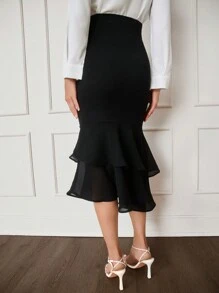 MaterniWear Maternity Modely High Waist Mermaid Hem Skirt - Black - View 2