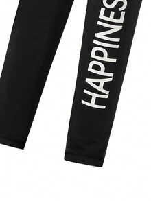 SHEIN Tween Girl 休闲运动字母连体裤 - 黑色 - 查看 6