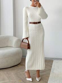 EURMUSE Cable Pattern Sweater Dress Fall Winter - White - View 4