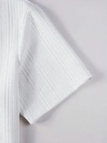 Manfinity Homme 男士休闲字母刺绣 Polo 衫，夏季 - 白色 - 查看 4