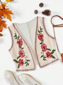 Forever 21 Women's Floral Print Open Front Sleeveless Top - Apricot - View 5