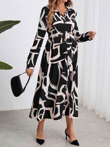 SHEIN Maternity Casual Button Down Loose Fit Long Dress, Autumn - Black - View 5