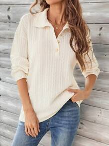 EMERY ROSE Women's Casual Solid Color Drop Shoulder Sweatshirt, Spring Autumn - Apricot - View 1