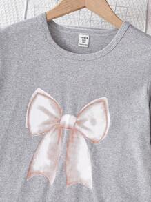 Camisón de manga corta con estampado de gato simple para niña preadolescente, ropa de verano para viajes y relajación - Gris Claro - Ver 5