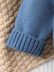 SHEIN Vintaside Kids 男婴卡通狐狸图案圆领长袖针织毛衣和裤子休闲装，秋冬 - 藍色 - 查看 4