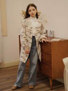SHEIN Tween 女童厚款混色纽扣开衫毛衣夹克 - 彩色 - 查看 3