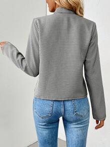 Chiquease Chaqueta con doble botonadura de metal con cuello alto, manga larga y estampado de pata de gallo para mujer, para primavera y otoño