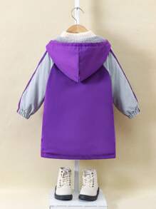 Kleine Jungen Lässig Sport Jacke in Tief-Lila mit Kontrast-Ärmeln, gerippten Bündchen, thermofutterter Lange Jacke, geeignet für Herbst/Winter, Outdoor-Tragen, Vielseitige Gelegenheiten