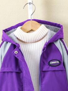 Kleine Jungen Lässig Sport Jacke in Tief-Lila mit Kontrast-Ärmeln, gerippten Bündchen, thermofutterter Lange Jacke, geeignet für Herbst/Winter, Outdoor-Tragen, Vielseitige Gelegenheiten