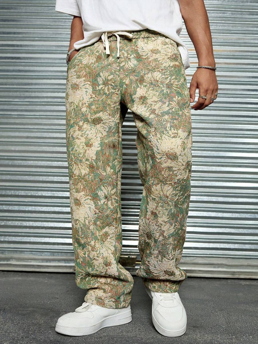 Manfinity Homme Men's Hawaiian Floral Printed Loose Fit Pants, Fall - Multicolor - View 1