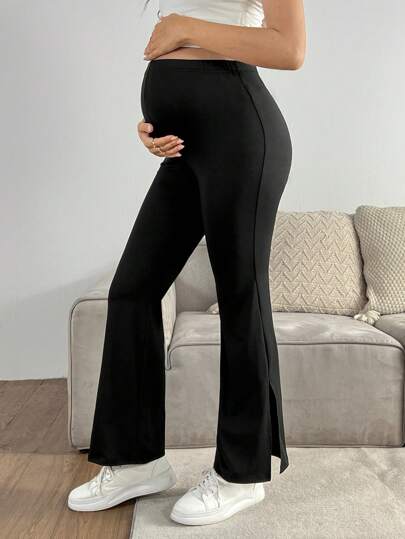 GentleRue Maternity 孕妇纯色喇叭开衩休闲裤