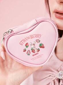 ROMWE Kawaii Monedero rosado con forma de corazón y conejo de dibujos animados, regalo de San Valentín 432419 - Multicolor - Ver 5