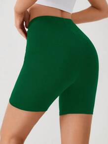 Cottnline Solid Biker Shorts - Army Green - View 2