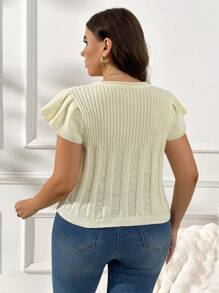 SHEIN Privé Áo len chui đầu cỡ lớn cho nữ, mùa thu, màu mơ, tay lửng, họa tiết móc dây xoắn - Màu be - Xem 9