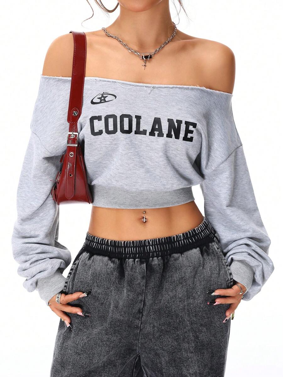 Coolane 女士冬季休闲单肩宽松运动衫、长袖上衣 - 灰色 - 查看 1