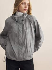 BizChic 女式纯色立领休闲长袖夹克 - 灰色 - 查看 2