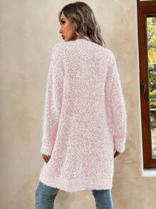 女式纯色简约休闲开衫 - 粉色 - 查看 2