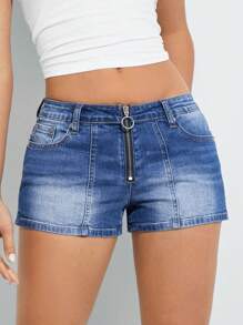 WESTFADE Quần short Moto co giãn bằng vải denim 99% cotton cao cấp - Rửa trung bình - Xem 4
