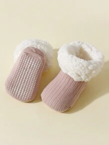 2 pares de calcetines antideslizantes de bebé de felpa cálida y gruesa con lunares, adecuados para el invierno - Multicolor - Ver 5