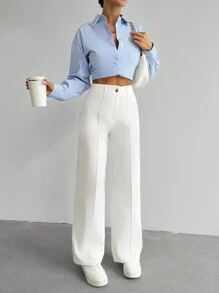 EURMUSE Quần âu thẳng màu trơn dành cho nữ - trắng - Xem 1
