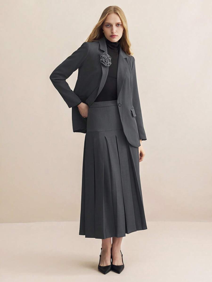 BizChic Women's Elegant Office Wear 3D Floral Suit Office Attire - Grey - View 1