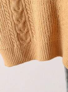 Tween Girls Camel Special Collar Textured Patchwork & Twist Knit Pullover Sweater,Autumn Casual Holiday Back-To-School Fashion Comfortable Knitwear - Khaki - View 5