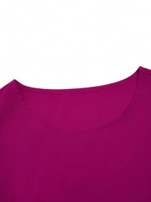 SHEIN TaskFit Plus Size V-Neck Drawstring Pocket Short Sleeve Top And Elastic Waist Pants Uniform Scrub Set - Hot Pink - View 15