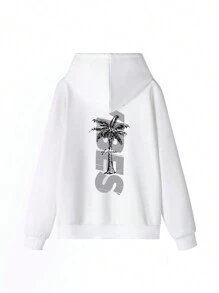 Women's Winter Graphic Long Sleeved Drawstring Hoodie With Pocket ,Casual Loose And Versatile Holiday Style Tops,Fashionable Winter Women Clothes Suitable For Daily Wear - White - View 3