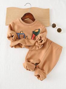 Cozy Pixies 2 Chiếc Xe Đẩy Hoạt Hình Bé Trai Họa Tiết Dệt Kim Mềm Raglan Tay Áo Và Bộ Quần Có Còng - màu nâu - Xem 24